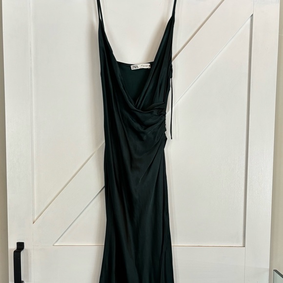 Zara Emerald Green Silky Dress - Picture 3 of 5